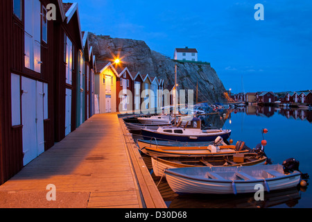 Hölzerne Fischerhütten im Dorf Smögen, Bohuslän, Schweden, Scandinavia Stockfoto