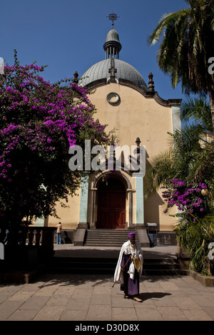 Äthiopischer Priester, Heilige-Dreifaltigkeits-Kathedrale (Kiddist Selassie), Addis Abeba, Äthiopien Stockfoto