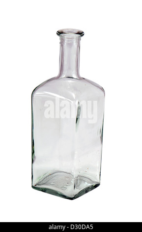 leere Retro-Platz Ecke Flasche isoliert auf weißem Hintergrund Stockfoto