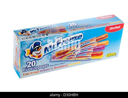 Schachtel mit 20 Calypso Herr Freeze Freeze-Pops gewürzt Stockfoto