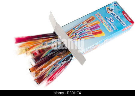 Schachtel mit 20 Calypso Herr Freeze Freeze-Pops gewürzt Stockfoto