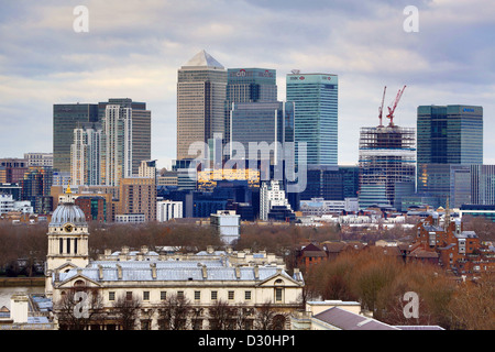 Wolkenkratzer und Bürogebäude des Finanzplatzes Canary Wharf Skyline, City of London, England Stockfoto