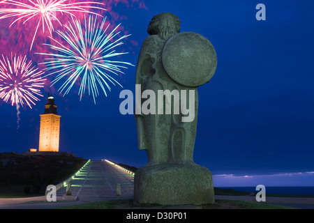 BREOGÁN DENKMAL (© XOSE CID MENOR 1995) HERKULESTURM RÖMISCHE LEUCHTTURM LA CORUNA GALIZIEN SPANIEN Stockfoto