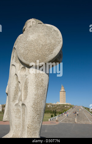 BREOGÁN DENKMAL (© XOSE CID MENOR 1995) HERKULESTURM RÖMISCHE LEUCHTTURM LA CORUNA GALIZIEN SPANIEN Stockfoto