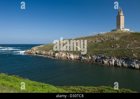 PLAYA DE AS LAPAS HERKULESTURM RÖMISCHE LEUCHTTURM LA CORUNA GALIZIEN SPANIEN Stockfoto