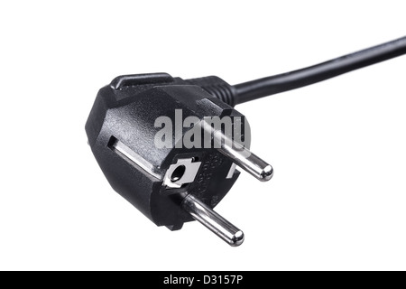 Europäischen deutschen Schuko Netzstecker, isoliert auf weiss schwarz Stockfoto