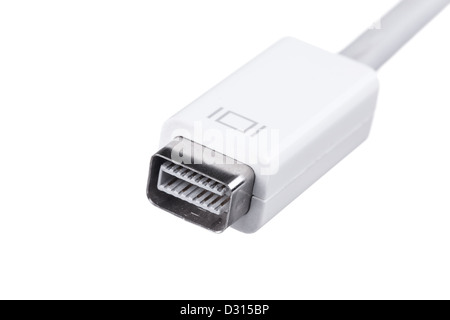 Mini-DVI-Kabel-Adapter, die isoliert auf weißem Hintergrund Stockfoto