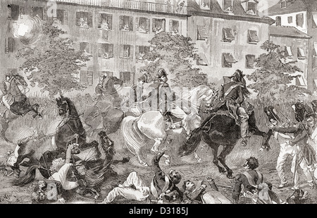 Das Attentat auf König Ludwig Philippe I. von Frankreich, Boulevard du Temple, Paris, Frankreich 1835 Stockfoto