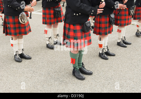 Scottish Pipe Band spielt auf ein lokales Ereignis auf der Insel Sanday, Orkney Inseln, Schottland. Stockfoto