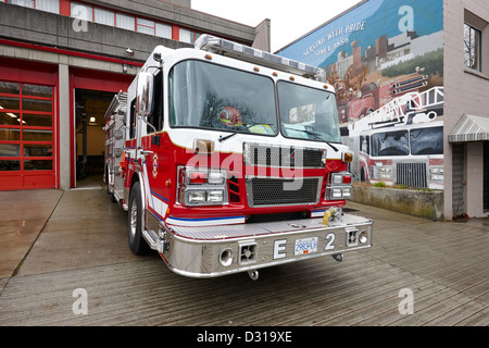 Vancouver Feuerwehr Rettung LKW-Motor vor Halle 2 in downtown Eastside BC Canada Stockfoto