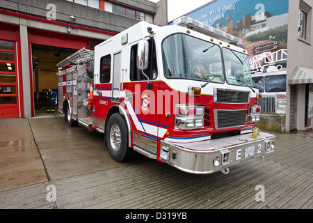 Vancouver Feuerwehr Rettung LKW-Motor vor Halle 2 in downtown Eastside BC Canada Stockfoto