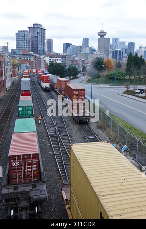 Güterzuggleise waren Vancouver BC Kanada Stockfoto