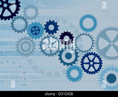 Verschiedenen Rädchen auf blau getönten Grunge Hintergrund Stockfoto