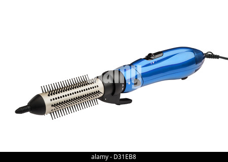 Glamouröse blau Haarstyler, isoliert auf weiss mit Beschneidungspfad. Stockfoto