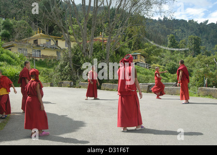 Rumtek Kloster, Gangtok, Sikkim. Mönche, die in ihrer Freizeit spielen Stockfoto