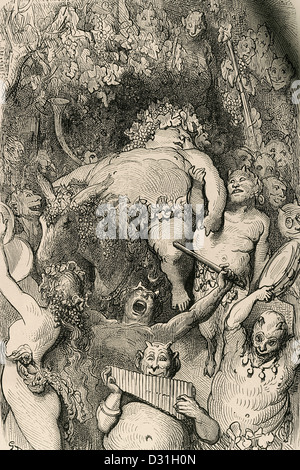 Bacchus. Stich von Gustave Dore. des 19. Jahrhunderts. Stockfoto
