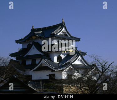 Die Burg Hikone in Hikone, Präfektur Shiga, Japan, ist eine der wenigen noch erhaltenen Burgen Japans. Es bietet einen Einblick in die japanische Architektur und Geschichte der Feudalzeit. Stockfoto
