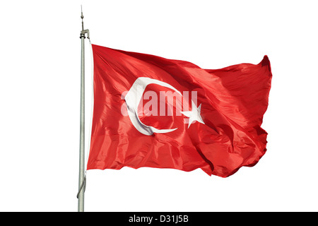 Türkische Flagge isoliert auf weißem Hintergrund Stockfoto