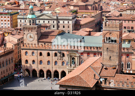 Luftaufnahme der Piazza Maggiore in Stadt Bologna, Italien Stockfoto