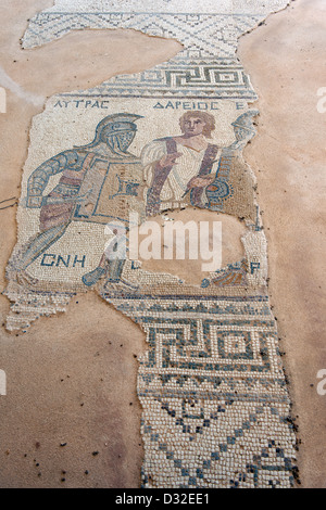 Mosaik am Haus der Gladiatoren im antiken Kourion griechisch-römischen Ausgrabungsstätte auf der zentralen Süd Küste von Zypern. Stockfoto