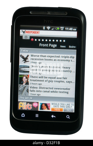 Unabhängige Zeitung Website app auf dem Handy angezeigt. Stockfoto