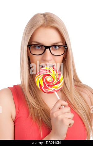 Porträt von schönen Mädchen mit großen lollipop Stockfoto