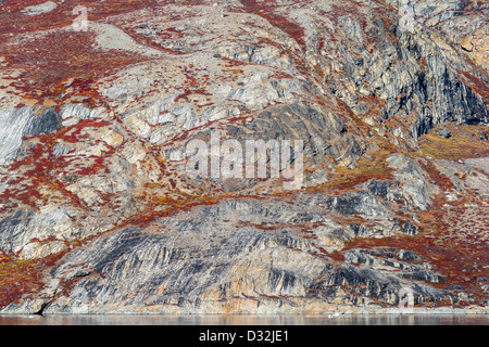 Detaillierte Muster in Granitfelsen, Berge, Scoresbysund, Grönland Stockfoto