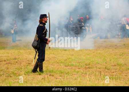 Soldaten während der Schlacht Reenactment, Civil War Reenactment, Willamette Mission State Park, Oregon Stockfoto