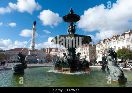 Bronze Brunnen am Rossio Platz, Lissabon, Portugal Stockfoto