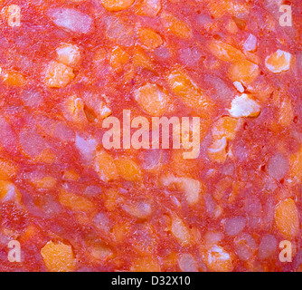 Schließen Sie herauf Bild der Scheibe Chorizo Wurst Stockfoto