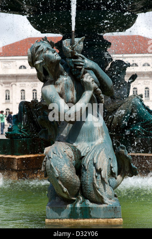 Brunnen am Rossio Platz, Lissabon, Portugal Stockfoto