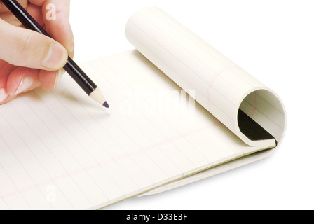 Bleistift in der hand zu schreiben, auf dem notebook Stockfoto