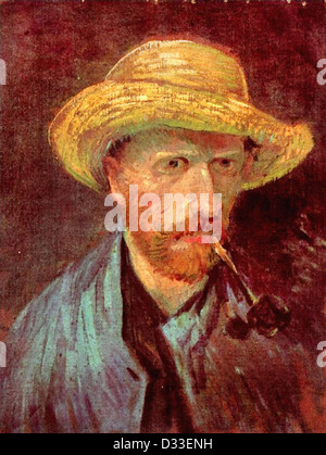 Vincent Van Gogh: Selbstbildnis mit Strohhut und Pfeife. 1887 Öl auf Leinwand. Van Gogh Museum, Amsterdam, Niederlande. Stockfoto