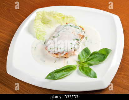 Lachs in Sahnesauce Stockfoto