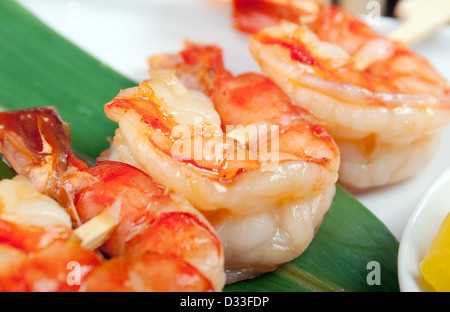 Japanische aufgespießt Seafoods royal Garnelen .closeup Stockfoto