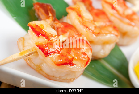 Japanische aufgespießt Seafoods royal Garnelen .closeup Stockfoto