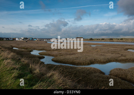 Gezeiten-Sümpfe am Hafen von Roggen, East Sussex Stockfoto