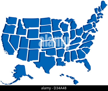 Sehr detaillierte Karte aller 50 Staaten in 3d Stockfoto