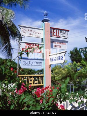 Zeichen veröffentlichen, zu Sehenswürdigkeiten, West Bay, Grand Cayman, Cayman-Inseln, große Antillen, Karibik Stockfoto