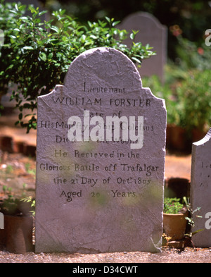 Leutnant William Forster Grabstein (starb in der Schlacht von Trafalgar 1805), Trafalgar Friedhof, Gibraltar Stockfoto