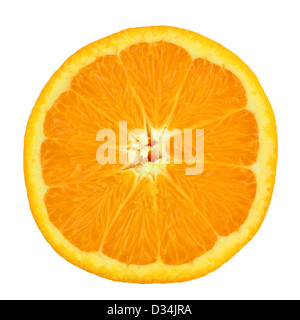 Orangenscheibe isoliert auf weißem Hintergrund Stockfoto