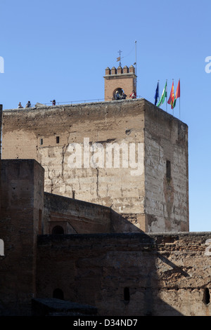 Wachturm Torre De La Vela der Festung Alcazaba, bei der Alhambra Granada Spanien Stockfoto