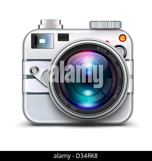 detaillierte Symbol für Metall Stil Foto-Kamera mit Objektiv Stockfoto