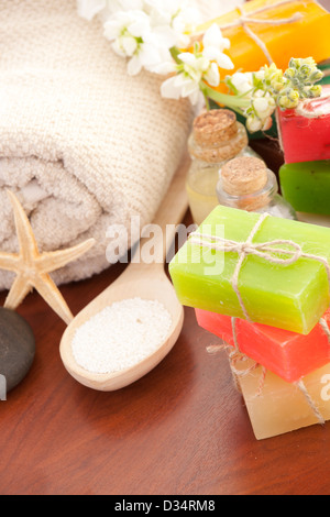 Handgemachte Seife Nahaufnahme. Wellness-Produkte Stockfoto