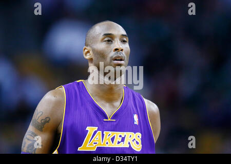 07.02.2013. Boston, Mass.  Los Angeles Lakers shooting Guard Kobe Bryant (24) gilt bei den Boston Celtics 116-95-Sieg über die Los Angeles Lakers im TD Garden, Boston, Massachusetts, USA. Stockfoto