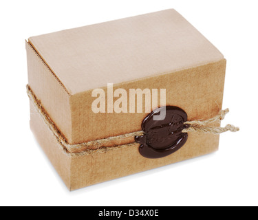 Karton mit Stempel isoliert auf weißem Hintergrund Stockfoto