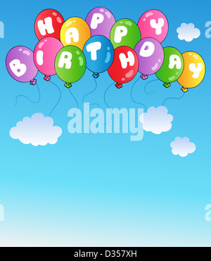 Alles Gute zum Geburtstag Luftballons auf blauen Himmel - farbigen Illustration. Stockfoto