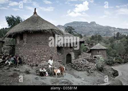 Ziegenhirten in Lalibela, Äthiopien Stockfoto