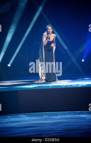9. Februar 2013. Helsinki, Finnland. Leona Lewis führt bei Art On Ice Show Hartwall Arena in Helsinki, Finnland (Foto von Shoja Lak). Stockfoto