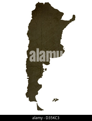Dunkle Silhouette und strukturierten Landkarte von Argentinien isoliert auf weißem Hintergrund. Stockfoto